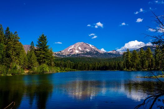 Lassen Peak reflected in Manzanita Lake, Lassen Volcanic National Park, California