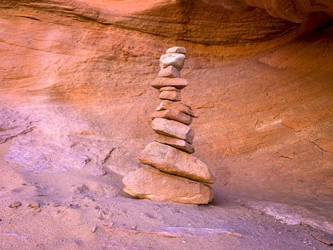 Red rock cairn in Devil's Garden, Arches National Park, Utah