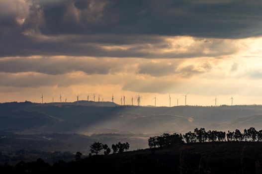 Wind turbines. Wind power generators. Alternative energy, reduce global warming. Reduce insufficient energy problems.