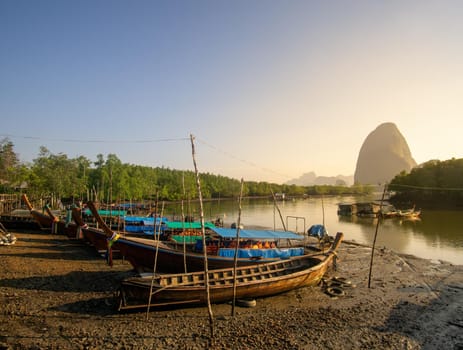 Boat for tourists goes to see the mountains and nature.
Pier Ban Hin Lom in Phang Nga, Thailand