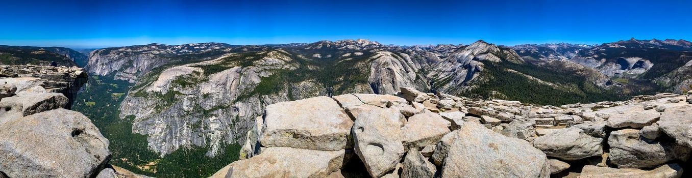 Panorama view from Half Dome Summit, Yosemite National Park, California