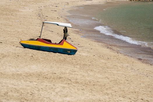 Small boat on the beach. Small boats on the beach Because the sea water decreases Sandy beach at Sairee Beach, Chumphon Province