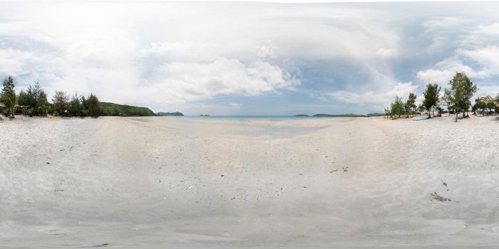 VR 360 panoramic white sand beach, Sattahip, Chon Buri, Thailand, white beach, clear blue sea,  StratoCumulus Cloud in  sky