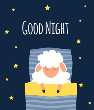 Cute little sheep on the night sky. Good night. vector illustration. EPS10