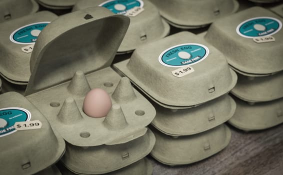 3D illustration of cartons with only one egg. Marketing concept of shrinkflation