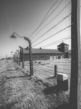 Poland, Auschwitz - April 18, 2014: German Nazi concentration and extermination camp, Auschwitz-Birkenau