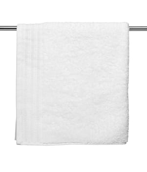 close up of a white towel bathroom on white background