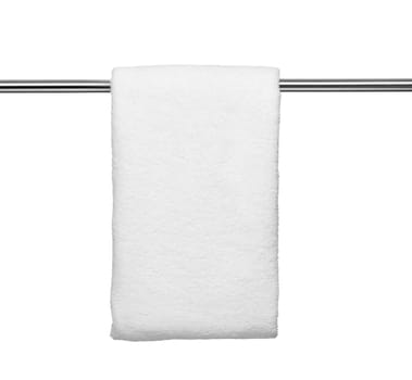 close up of a white towel bathroom on white background