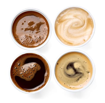 close up of a coffee in a cup on white background