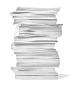 close up of a stack of paper on white background