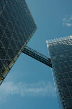 Glass sky bridge at the LVM skyscrapers in Muenster, Germany