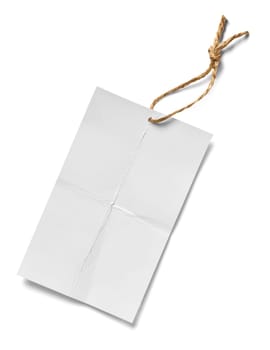 close up of a price label note on white background