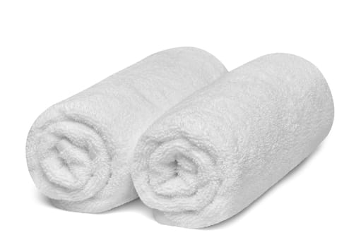 close up of a stack of white towels bathroom on white background