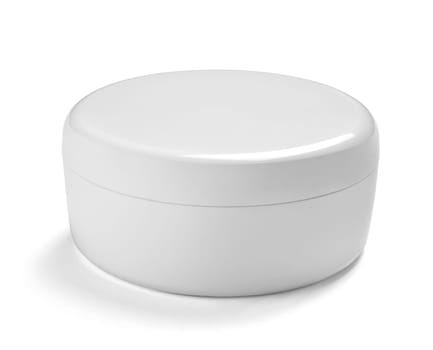 close up of a white beauty cream container and tube on white background