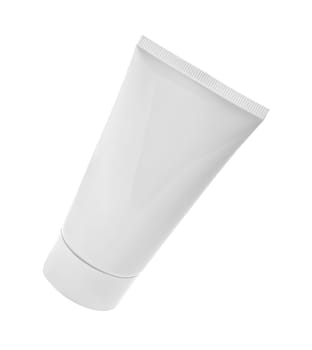 close up of a white beauty cream or a toothpaste tube on white background