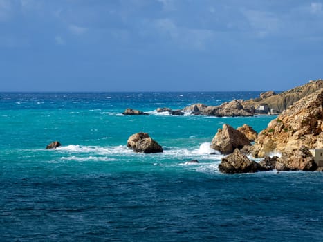 Golden Bay beach, Maltese islands. landscape. windy cloudy weather