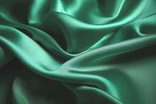 Texture of green silk fabric. Beautiful emerald green soft silk fabric background.