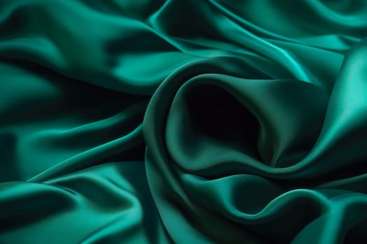 Texture of green silk fabric. Beautiful emerald green soft silk fabric background.