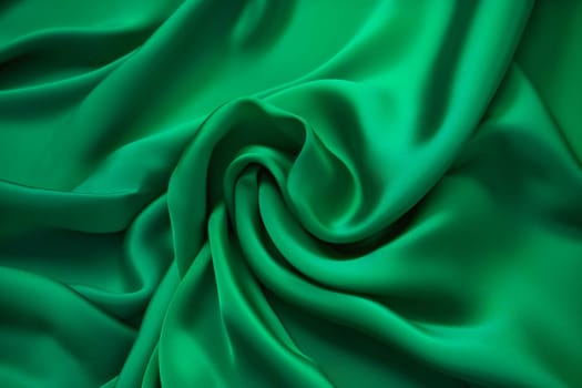 Texture of green silk fabric. Beautiful emerald green soft silk fabric background.