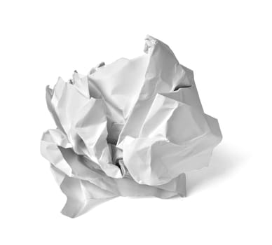 close up of a paper ball trash on white background