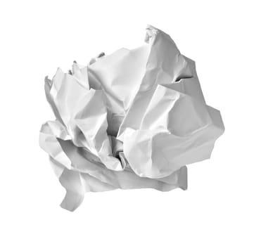 close up of a paper ball trash on white background