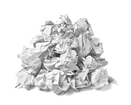 close up of a paper ball trash on white background