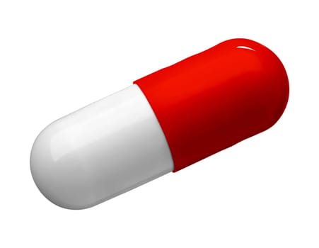 close up of a white red pill on white background