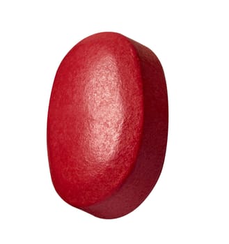 close up of a white red pill on white background
