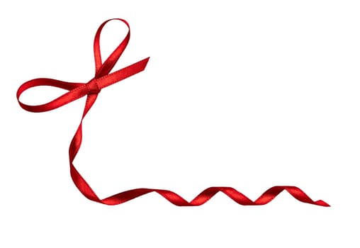 close up of a red ribbon bow on white background