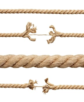 close up of a rope under pressure on white background