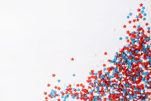 4th of July American Independence Day sprinkles decorations frame on white background, mockup