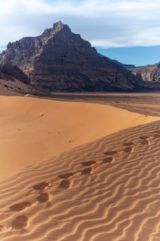 Sandstone rock formations in Akakus (Acacus), Sahara Desert, Libya.