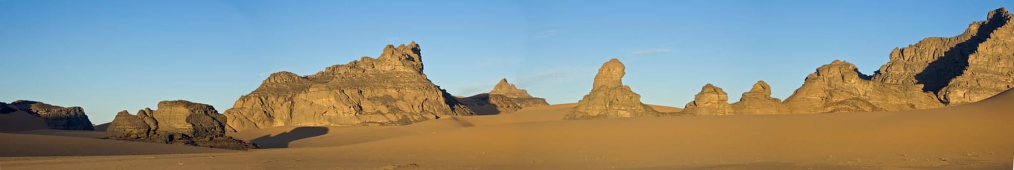 Sandstone rock formations in Akakus (Acacus), Sahara Desert, Libya.