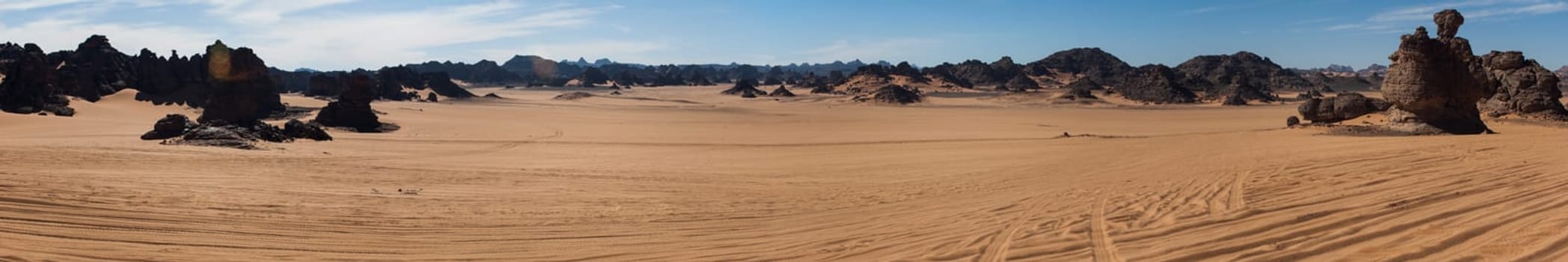 Sandstone rock formations in Akakus (Acacus), Sahara Desert, Libya.