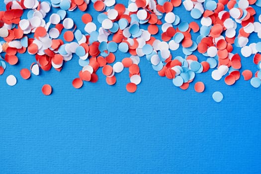 4th of July American Independence Day, colorful circle shape confetti from shredded paper , decorations for fourth july with copy space