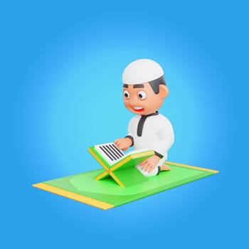 3D Rendering of a Muslim Character Reading the Quran