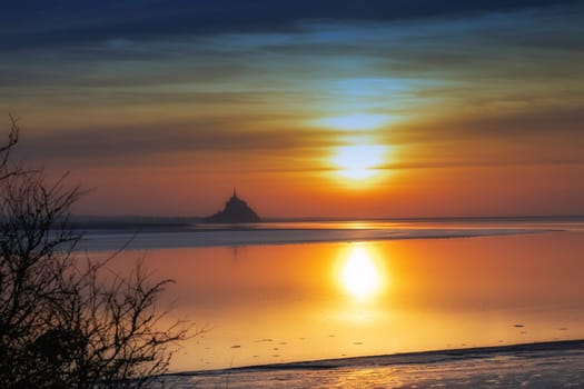 Mont Saint Michele island with a fortress in Normandy,France