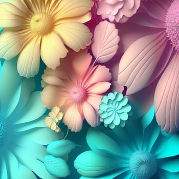 Soft floral design flowers in pastel tones for background,Copy space for text, 3d design, modern colorful style beautiful flowers generated AI