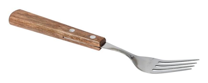 Fork with a wooden handle on a white isolated background