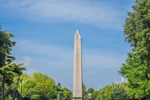 View of Obelisk of Theodosius is the Ancient Egyptian obelisk of Pharaoh Thutmose III places in the Hippodrome of Constantinople, Turkey. Theodosius Dikilitasi.