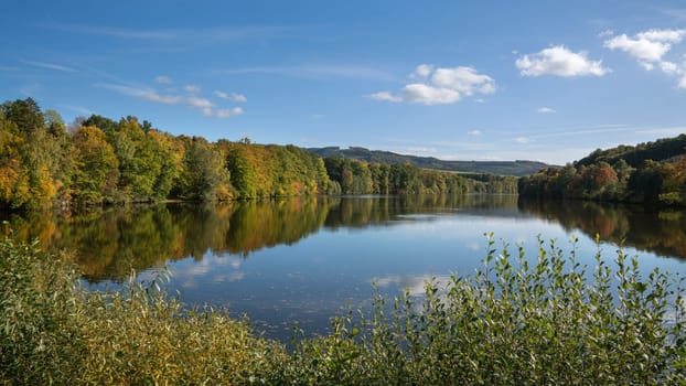 Panoramic image of Lake Henne close to Meschede; Sauerland, Germany