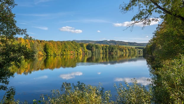 Panoramic image of Lake Henne close to Meschede; Sauerland, Germany