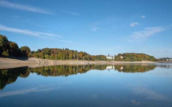 Panoramic image of Lake Henne close to Meschede; Sauerland, Germany