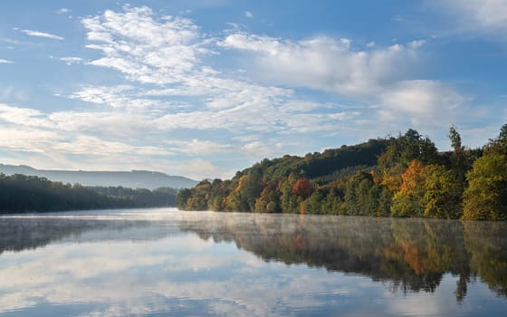 Panoramic image of Lake Henne close to Meschede; Sauerland, Germany