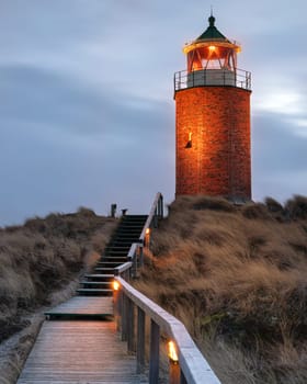 Kampen lighthouse against evening sky, Sylt, North Frisia, Germany 