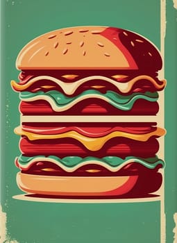 Vintage retro poster from 50s, 60s. Fast food, burger, cheeseburger delivery. Grunge poster Illustration