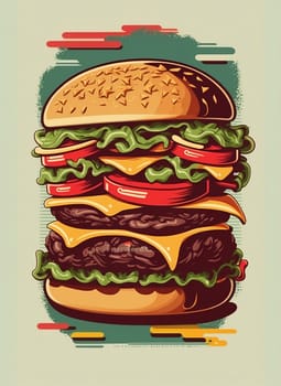 Vintage retro poster from 50s, 60s. Fast food, burger, cheeseburger delivery. Grunge poster Illustration