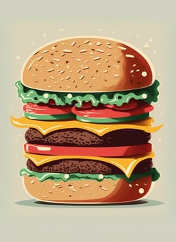 Vintage retro poster from 50s, 60s. Fast food, burger, cheeseburger delivery. Grunge poster Illustration