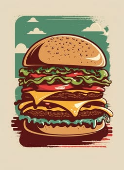 Vintage retro poster from 50s, 60s. Fast food, burger, cheeseburger delivery. Grunge poster Illustration