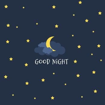 Cute little Moon on the night sky. Good night. vector illustration EPS10